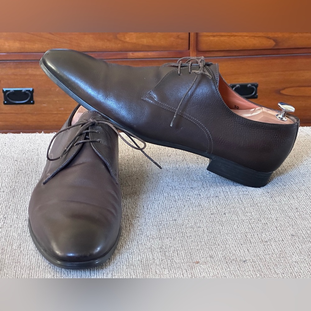 Santoni Plain Toe Brown Leather Men’s Oxford Dress Shoes Size 13 D - Picture 5 of 14